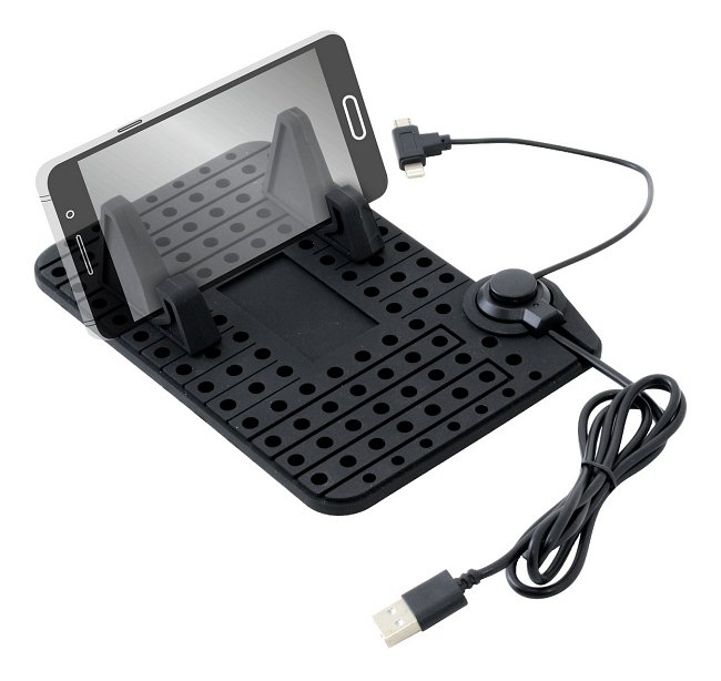 Držák telefonu s podložkou a kabelem micro USB/Apple, 06259