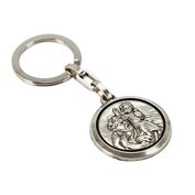 Přívěsek na klíče svatý Kryštof, kovový, stříbrný, 42038