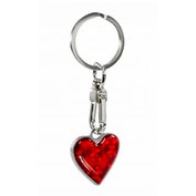 Přívěsek na klíče červené srdce, kovový, stříbrný